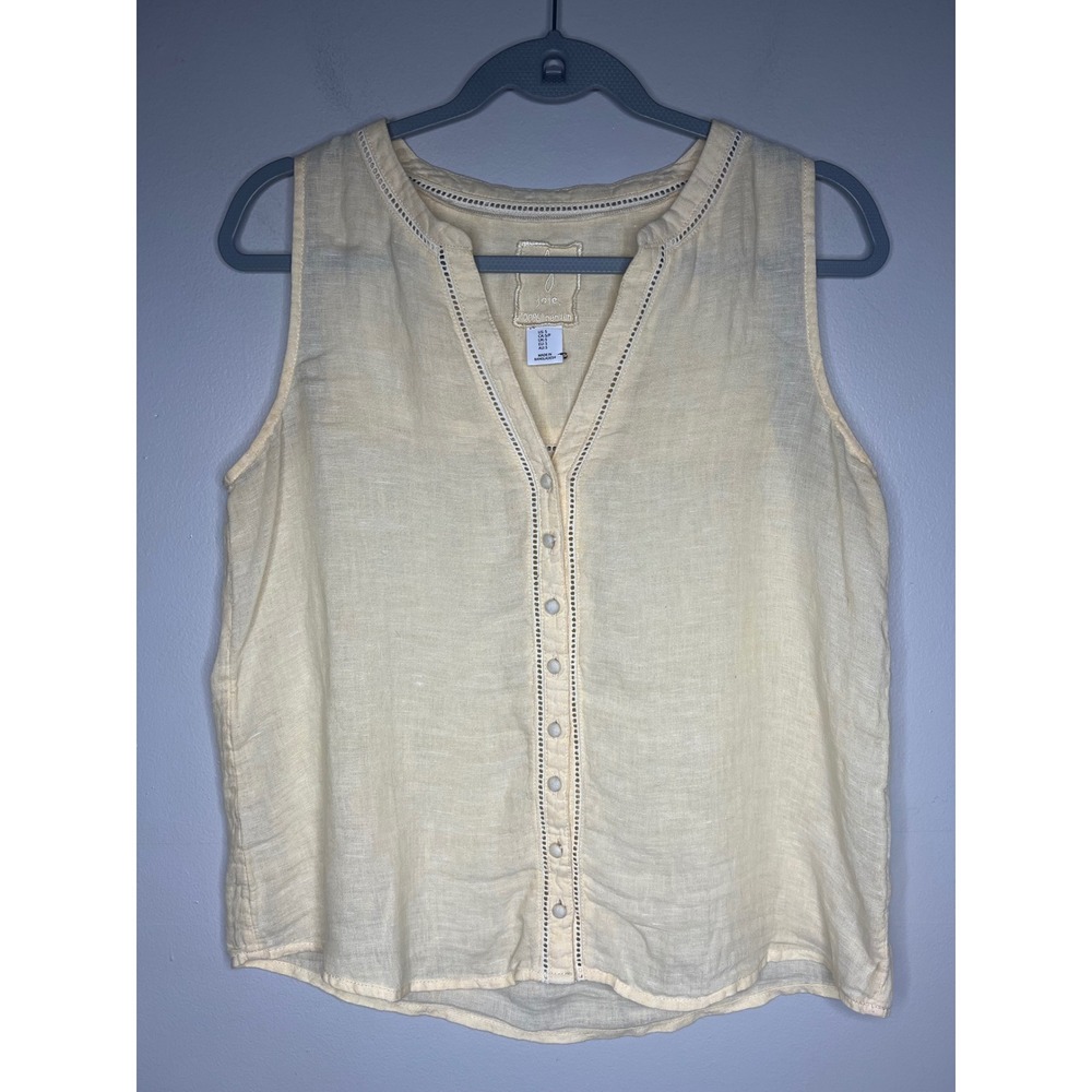 Joie Butter Yellow 100% Linen Sleeveless Button Front Lace Trim Blouse Women's S